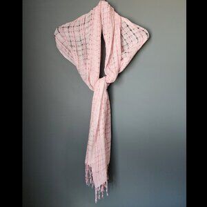 2/$13 Lightweight Long Open Weave White & Pink Scarf